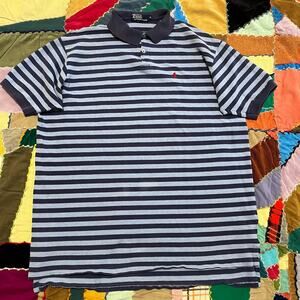 Vintage Polo Ralph Lauren Navy / Light Blue Striped Polo Shirt XL